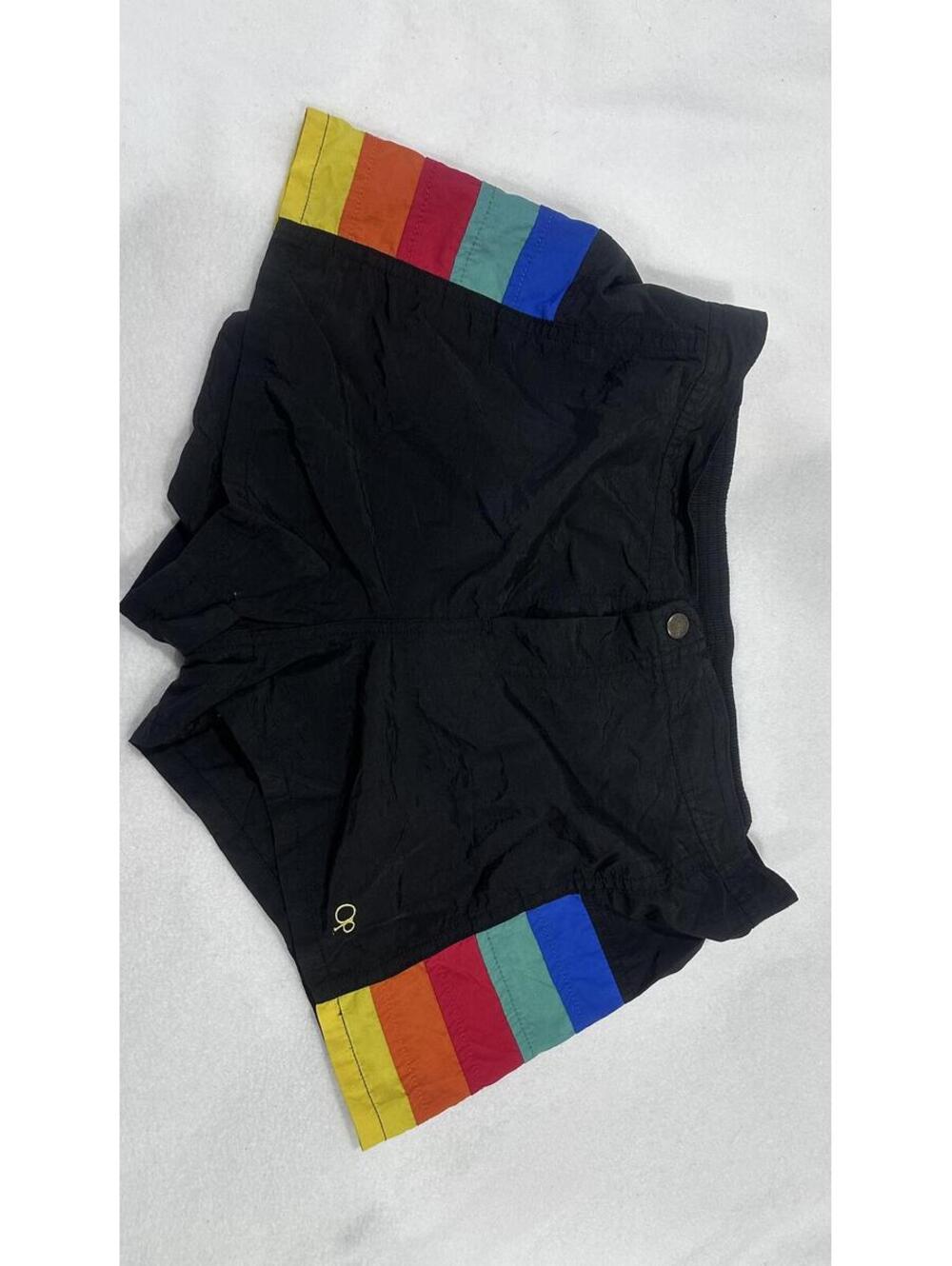 Ocean Pacific Black Rainbow Stripe Swim Trunks Shorts Size S